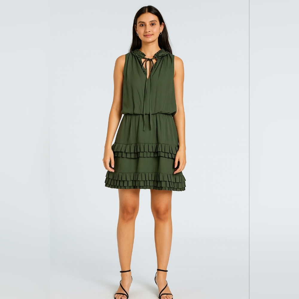 Laundry By‎ Shelli Segal Womens NWT Forect Green Ruffle Feminine Dress Size 16